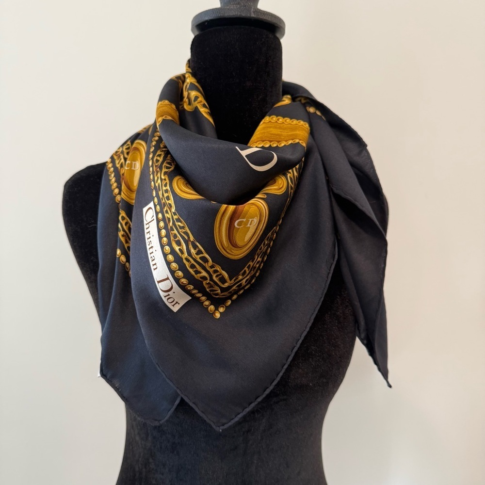 Authentic Christian Dior Charcoal and Mustard Scarf